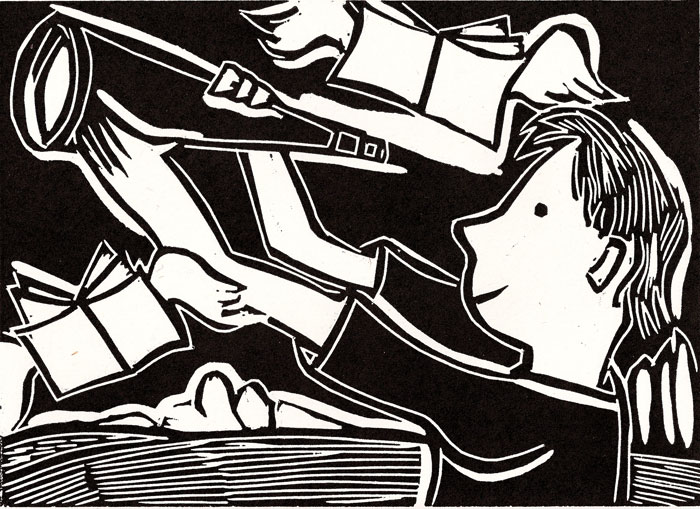 illustrazioni, chi legge viaggia di mirta caccaro